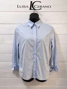 LUISA CERANO Light Blue Button-Up Shirt – Hidden Placket Elegance – Size US 12